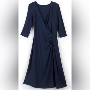 Soft Surroundings Hyannis Faux Wrap Ruched Rayon Blend Navy Dress SZ 1X NEW